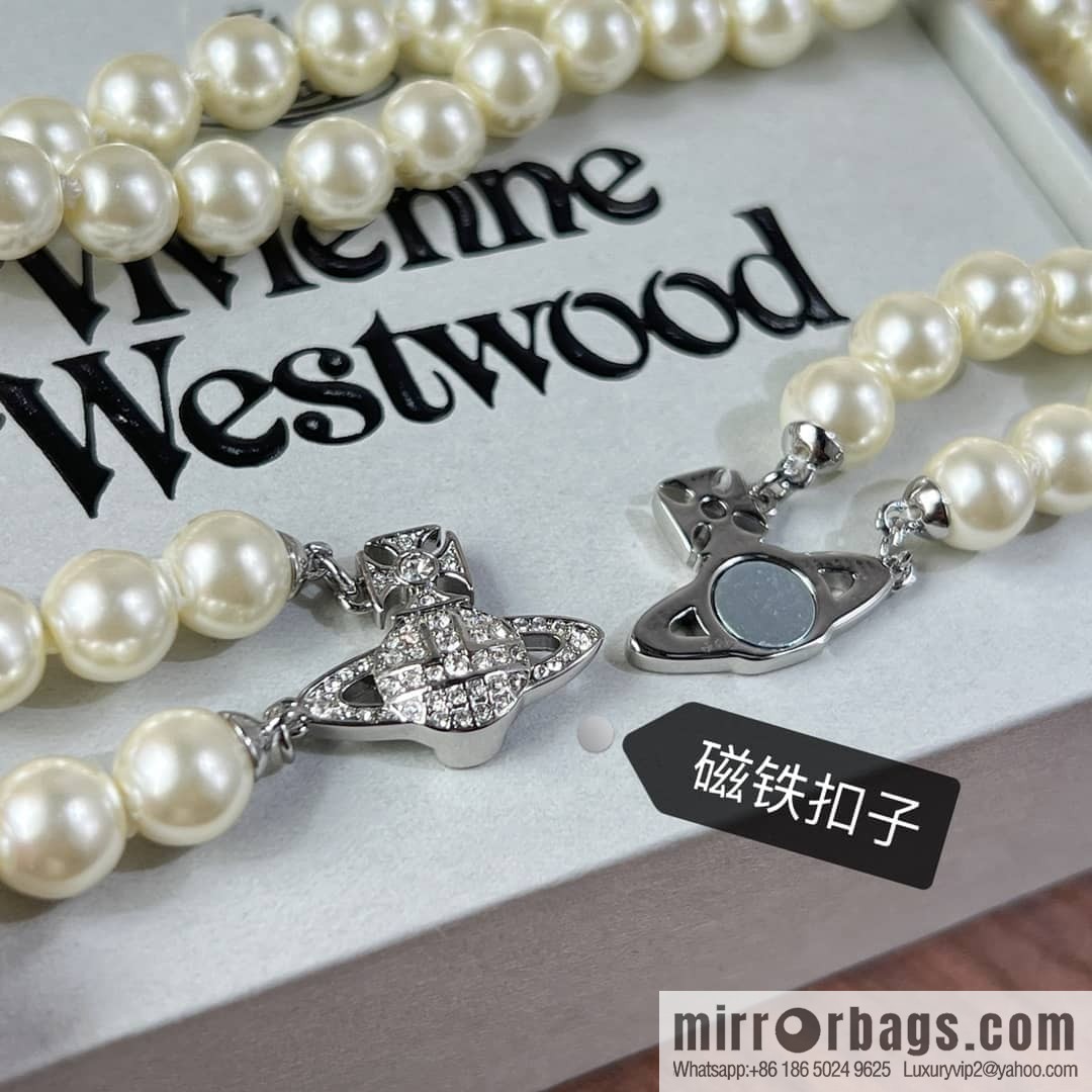 New ☑️ Vivienne Westwood Queen Mother Full Diamond Saturn Pearl Necklace