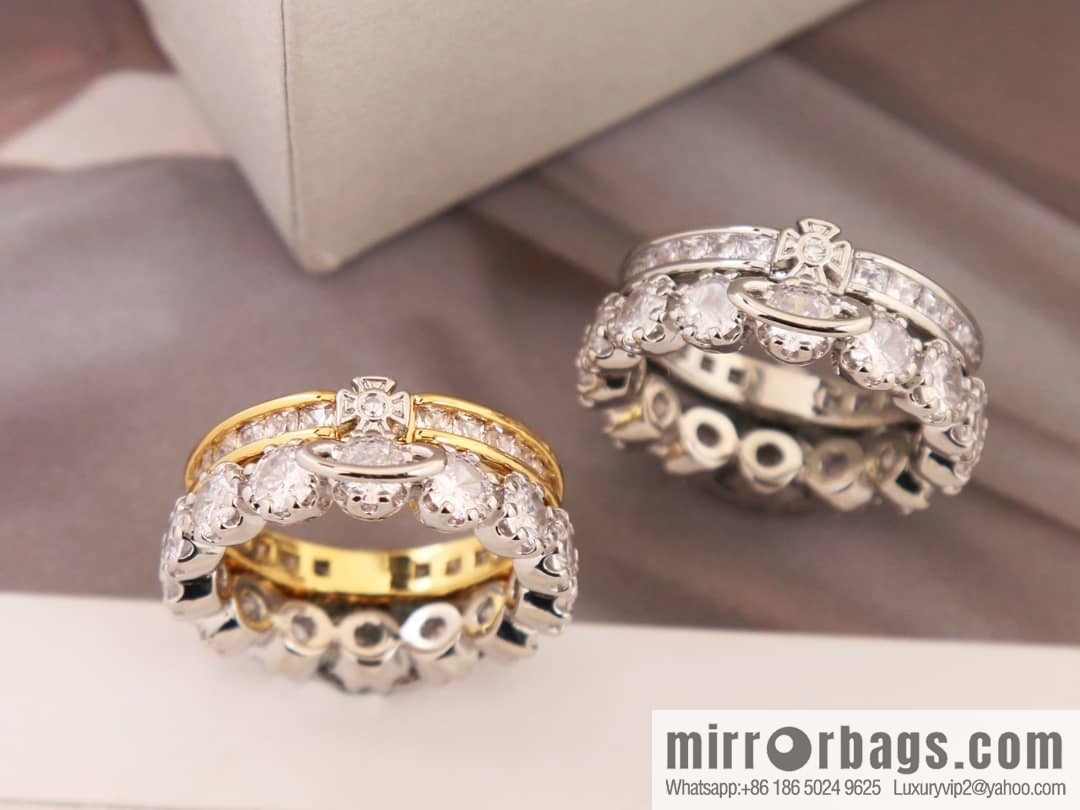 New ☑️ Vivienne Westwood Queen Mother Saturn double full diamond ring