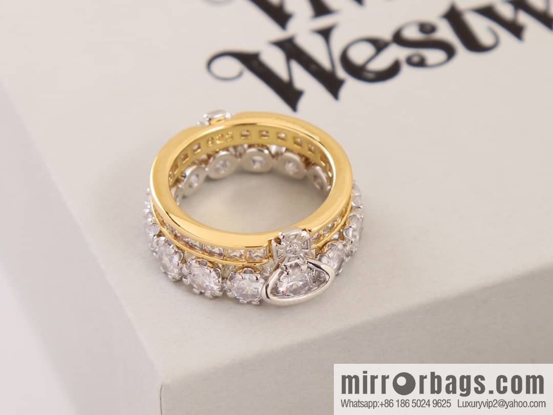 New ☑️ Vivienne Westwood Queen Mother Saturn double full diamond ring