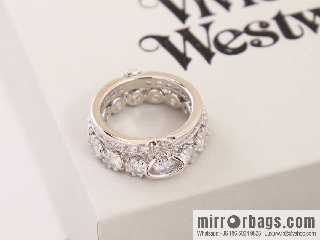 New ☑️ Vivienne Westwood Queen Mother Saturn double full diamond ring
