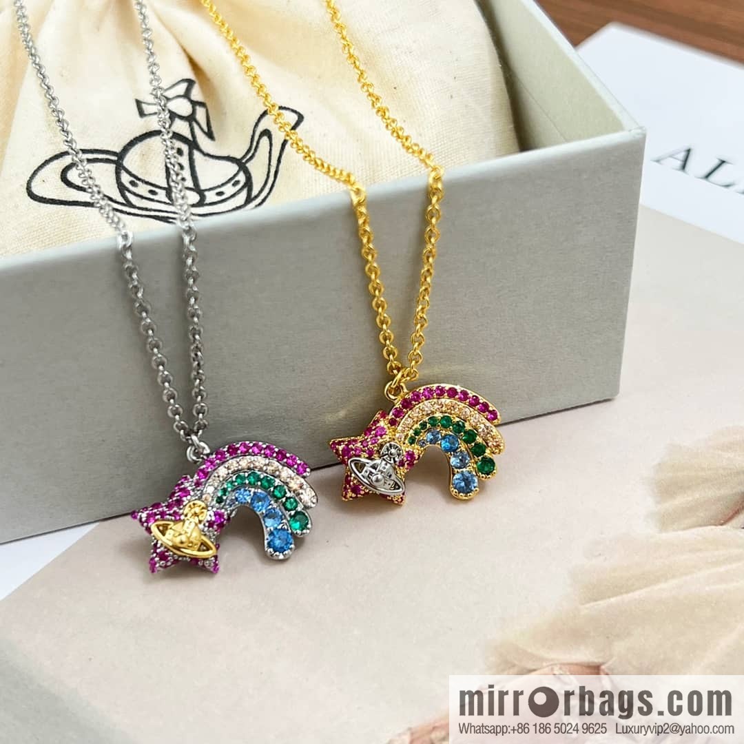 New ☑️ Vivienne Westwood Queen Mother Saturn full of diamonds rainbow necklace