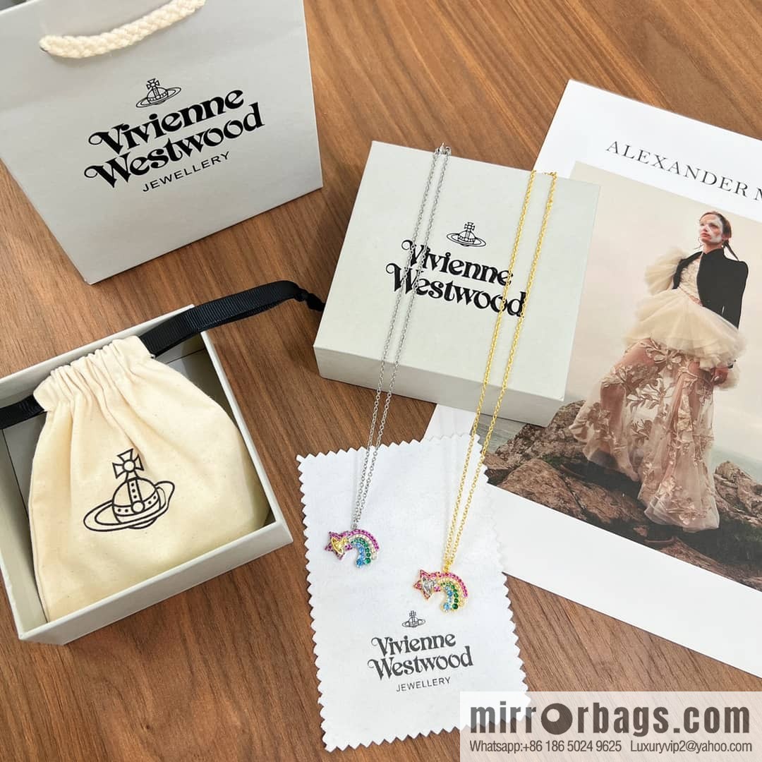New ☑️ Vivienne Westwood Queen Mother Saturn full of diamonds rainbow necklace