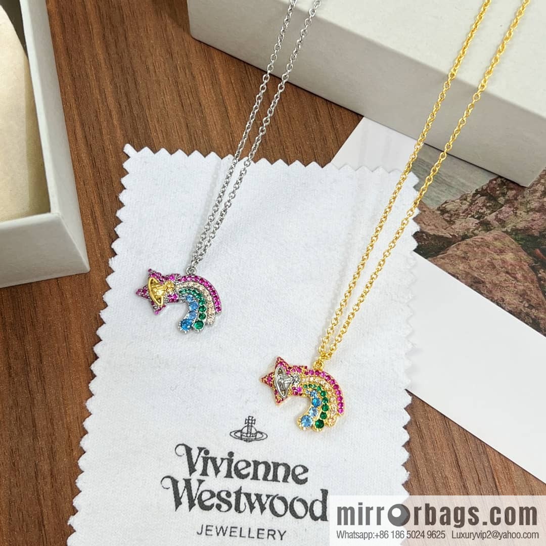 New ☑️ Vivienne Westwood Queen Mother Saturn full of diamonds rainbow necklace