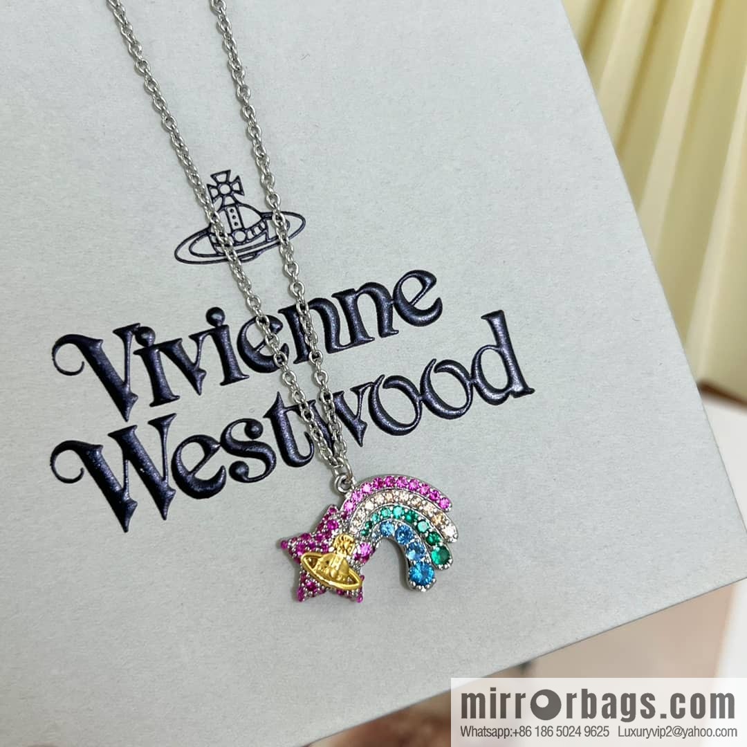 New ☑️ Vivienne Westwood Queen Mother Saturn full of diamonds rainbow necklace