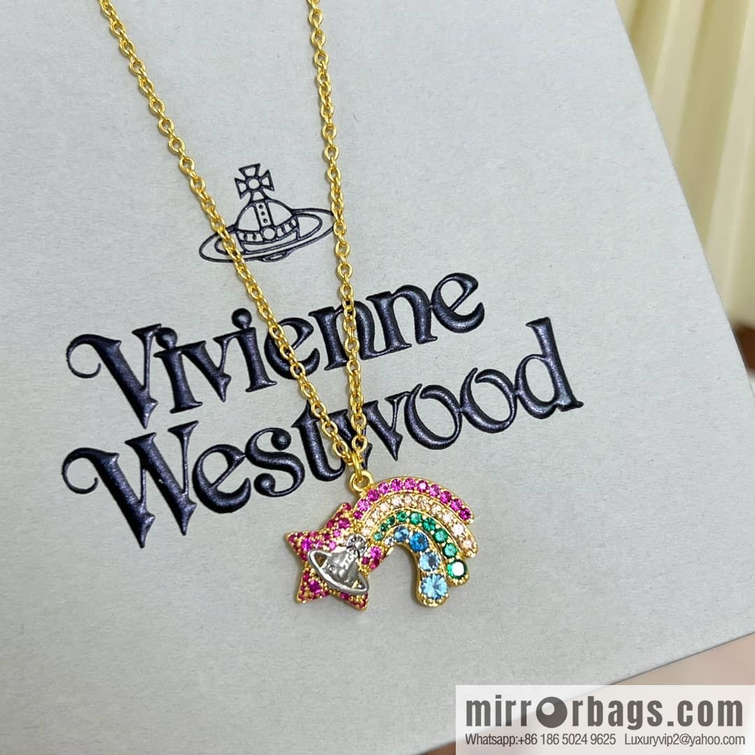 New ☑️ Vivienne Westwood Queen Mother Saturn full of diamonds rainbow necklace