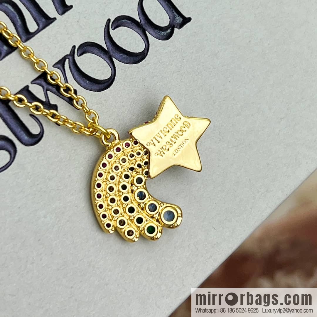 New ☑️ Vivienne Westwood Queen Mother Saturn full of diamonds rainbow necklace