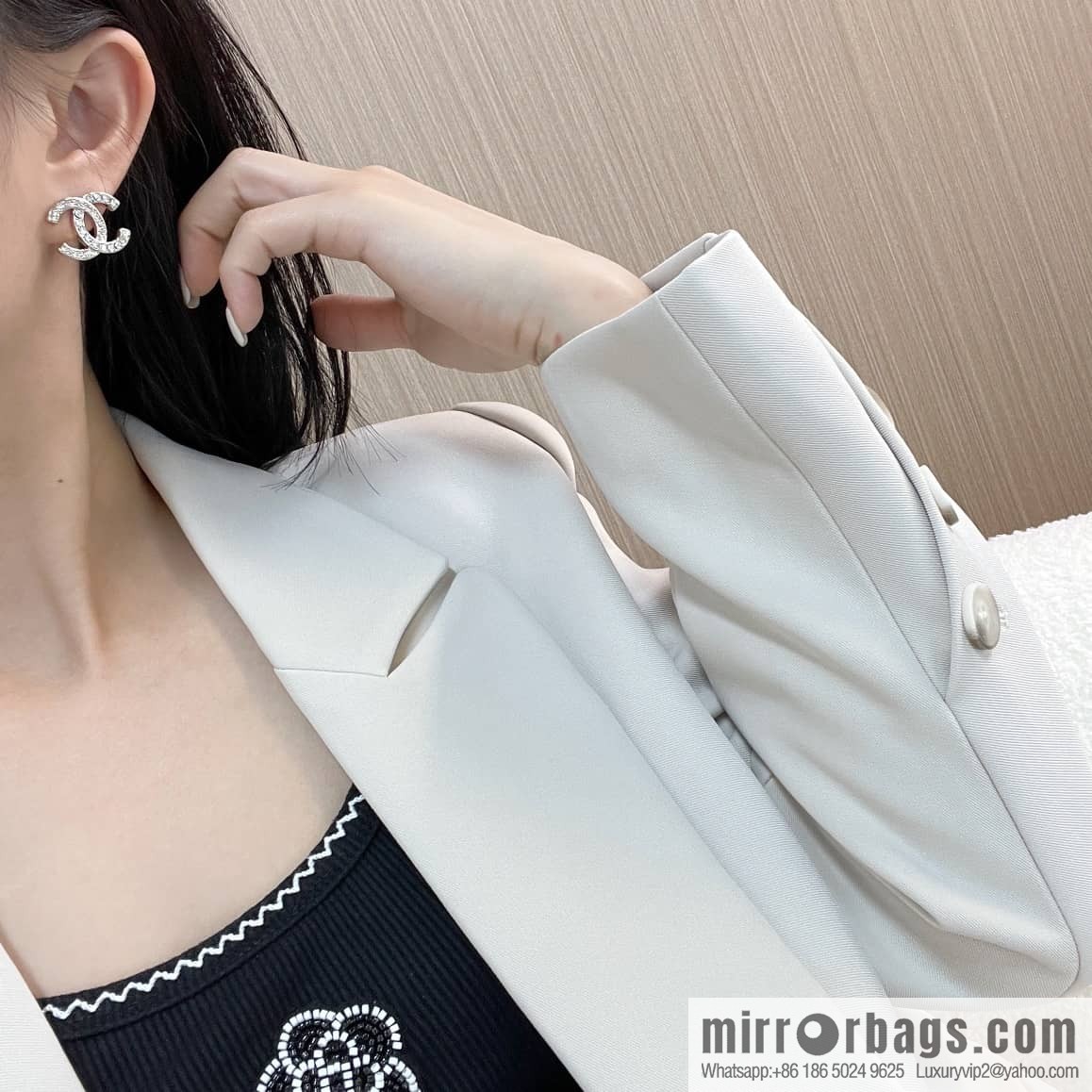 New ☑️ Chanel c1 double c half diamond stud earrings