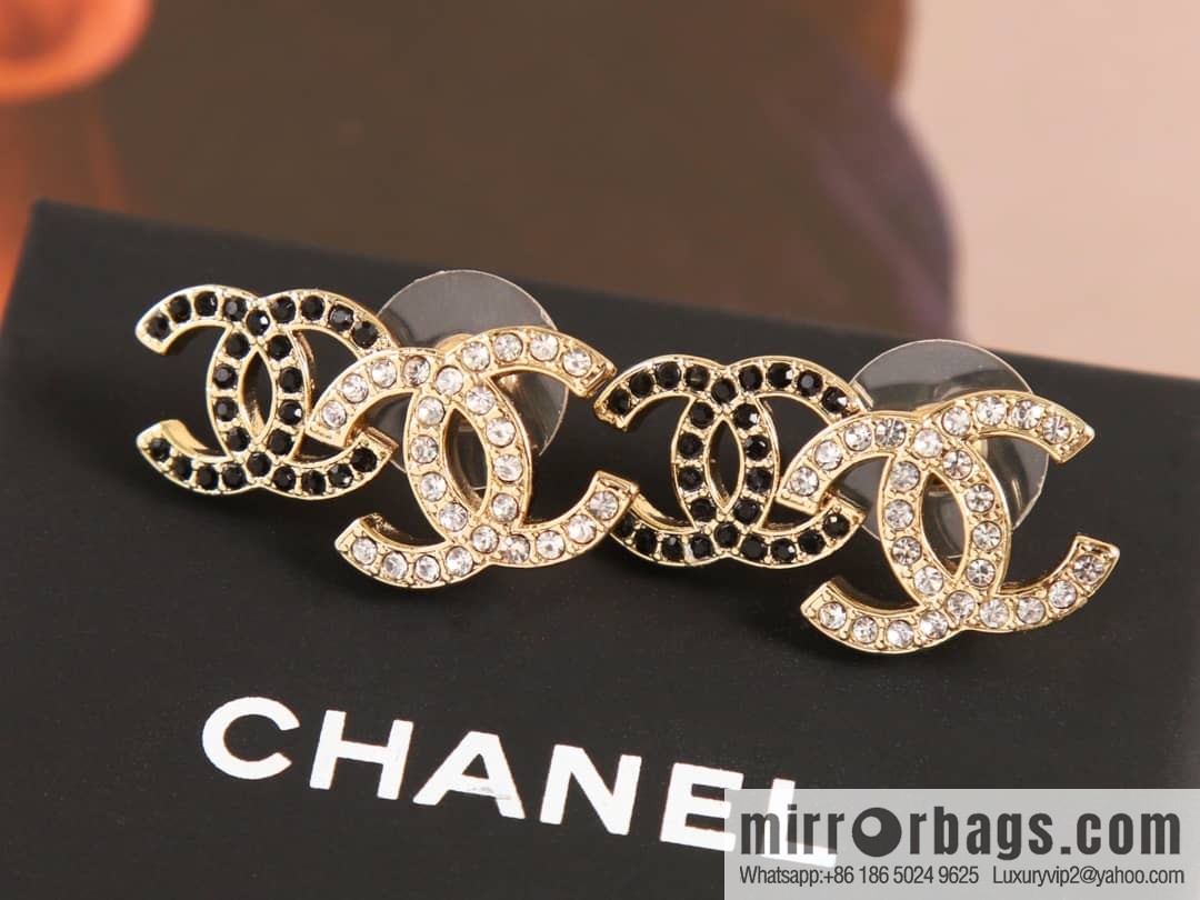 New ☑️ Chanel c1 double c black diamond stud earrings