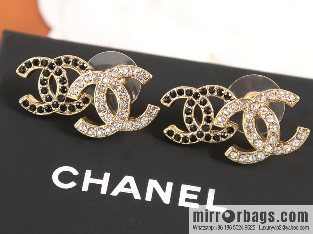 New ☑️ Chanel c1 double c black diamond stud earrings