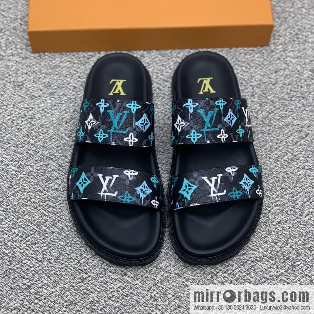 LV/Louis Vuitton features classic PVC men's sandals with black outsoles
