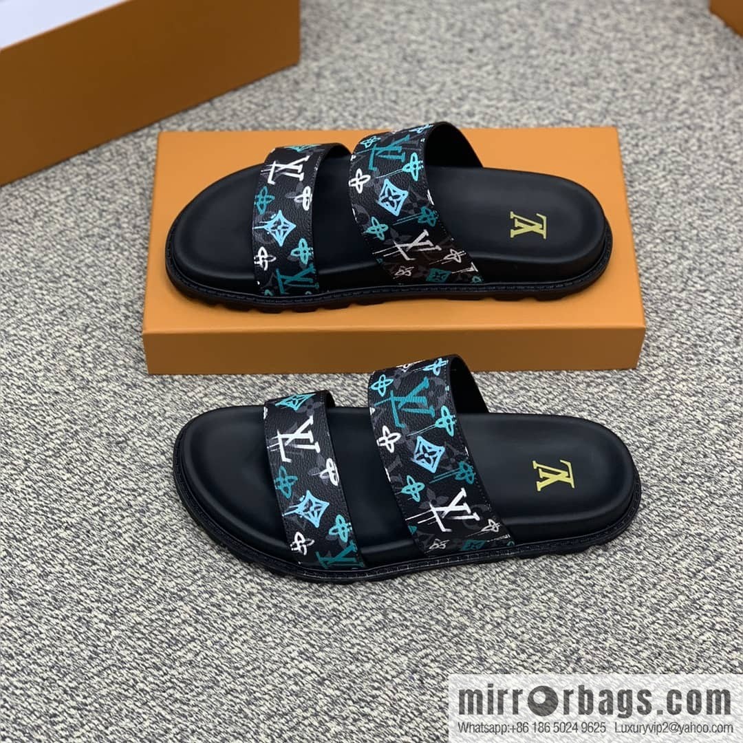 LV/Louis Vuitton features classic PVC men's sandals with black outsoles