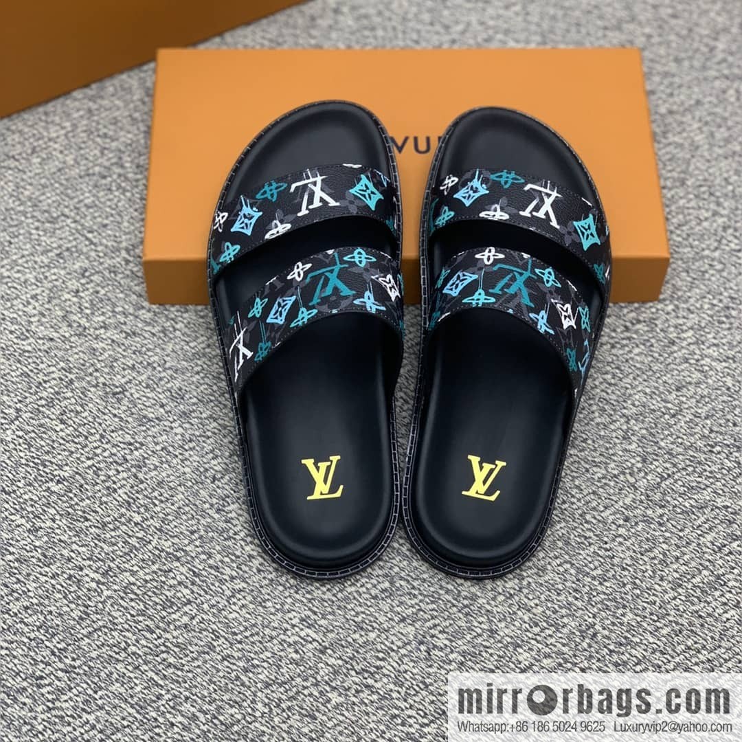 LV/Louis Vuitton features classic PVC men's sandals with black outsoles