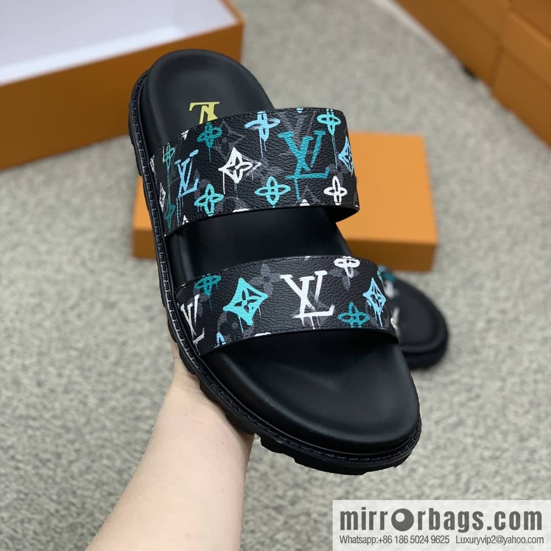 LV/Louis Vuitton features classic PVC men's sandals with black outsoles