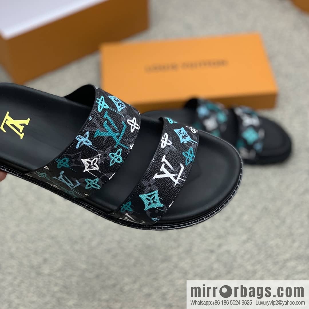 LV/Louis Vuitton features classic PVC men's sandals with black outsoles