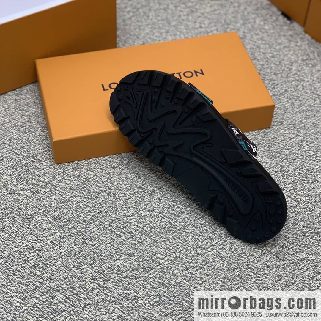 LV/Louis Vuitton features classic PVC men's sandals with black outsoles