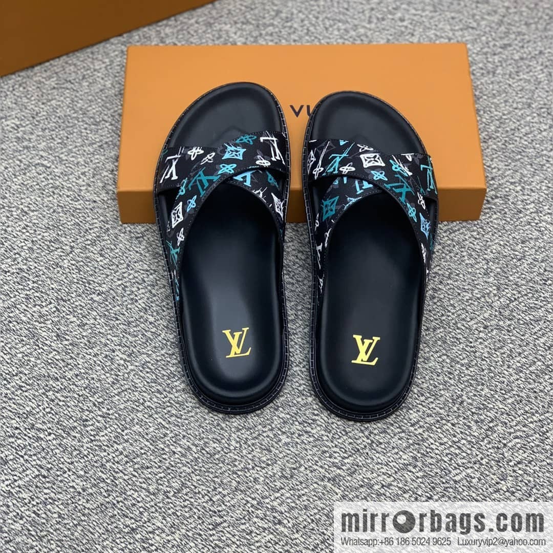 LV/Louis Vuitton features classic PVC men's sandals with black outsoles