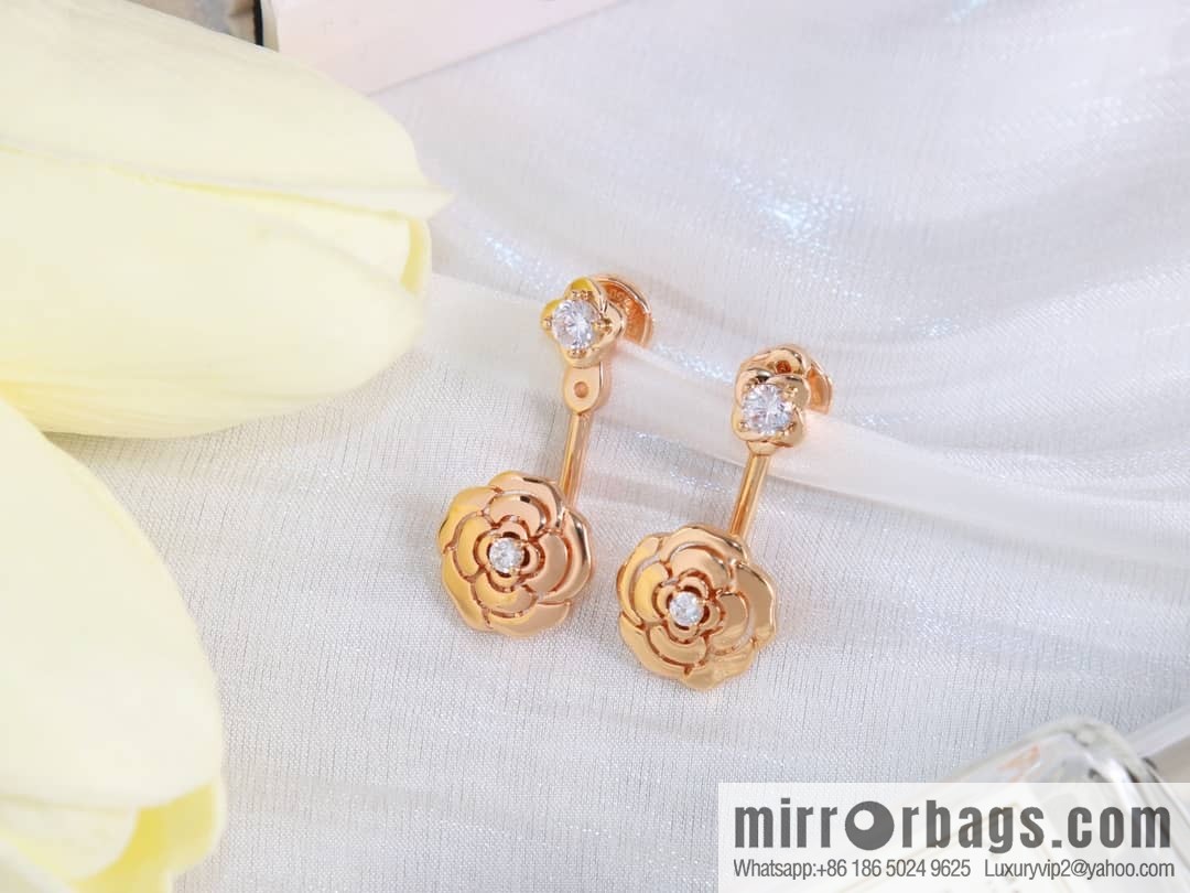 Chanel rose gold camellia stud earrings