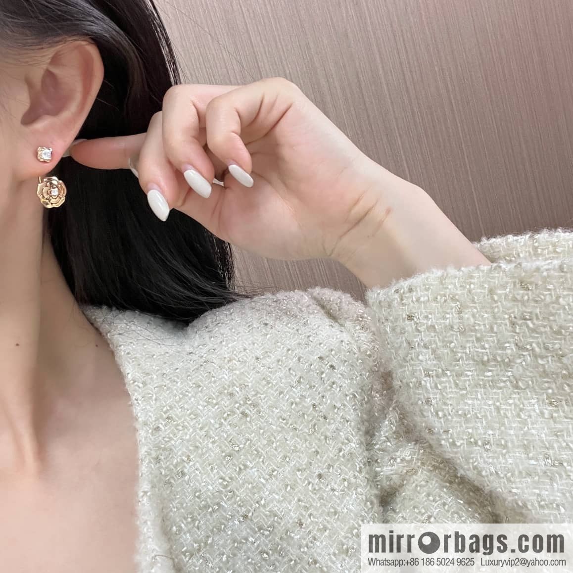 Chanel rose gold camellia stud earrings