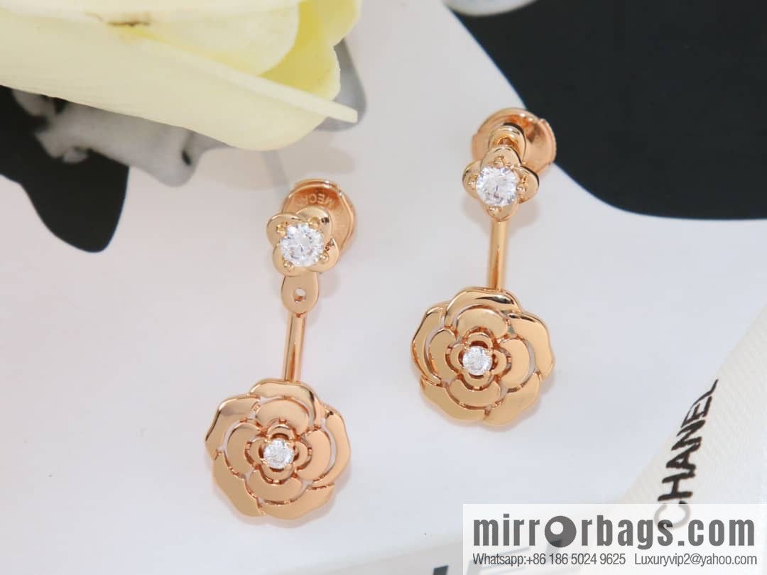 Chanel rose gold camellia stud earrings