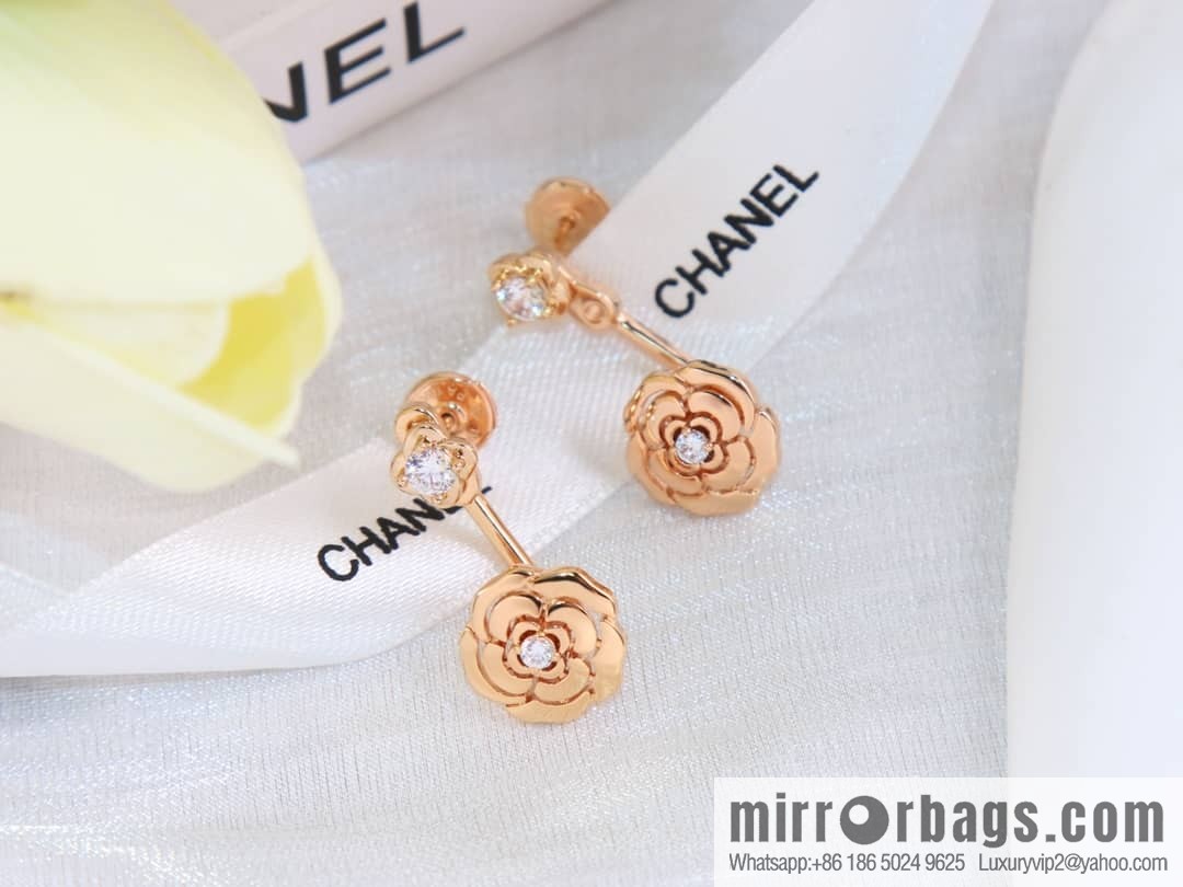 Chanel rose gold camellia stud earrings