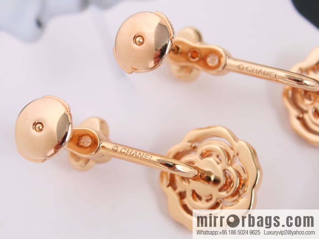 Chanel rose gold camellia stud earrings