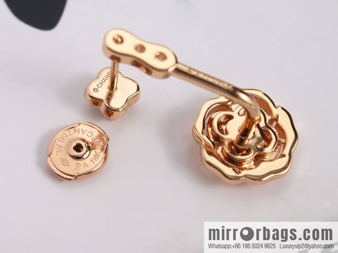 Chanel rose gold camellia stud earrings
