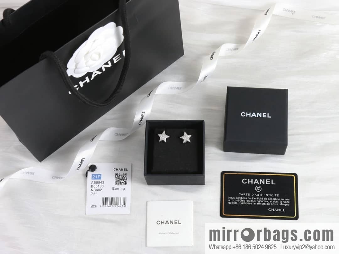Chanel full diamond pentagram ⭐ star earrings earrings
