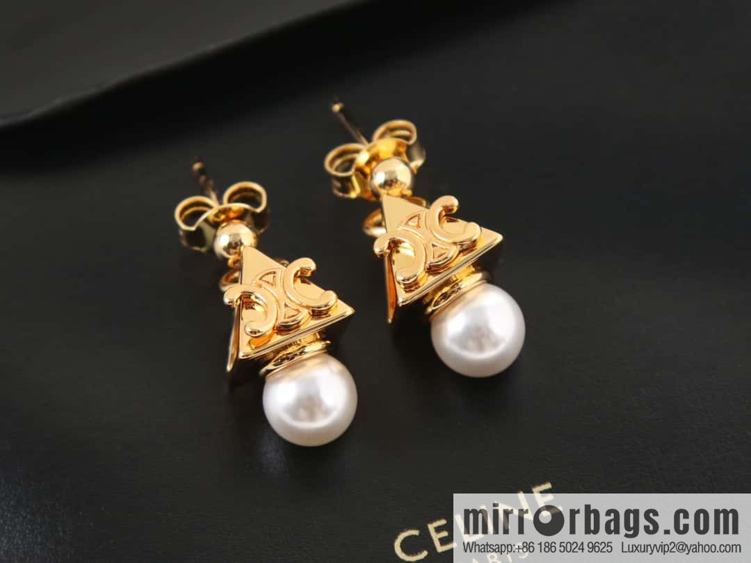 New Celine triangle Arc de Triomphe pearl stud earrings