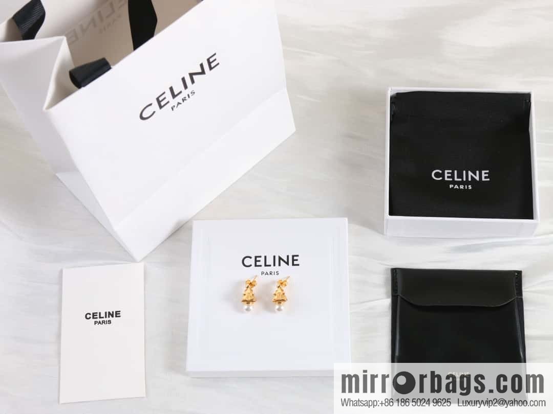 New Celine triangle Arc de Triomphe pearl stud earrings