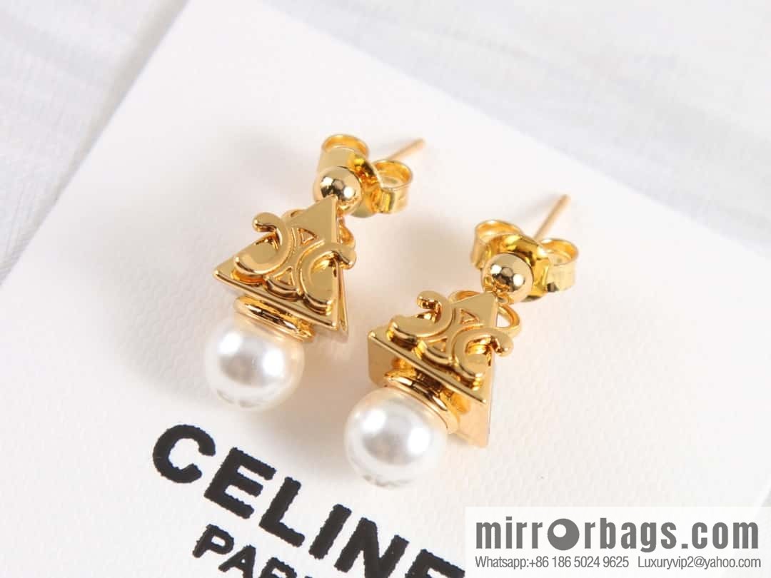 New Celine triangle Arc de Triomphe pearl stud earrings