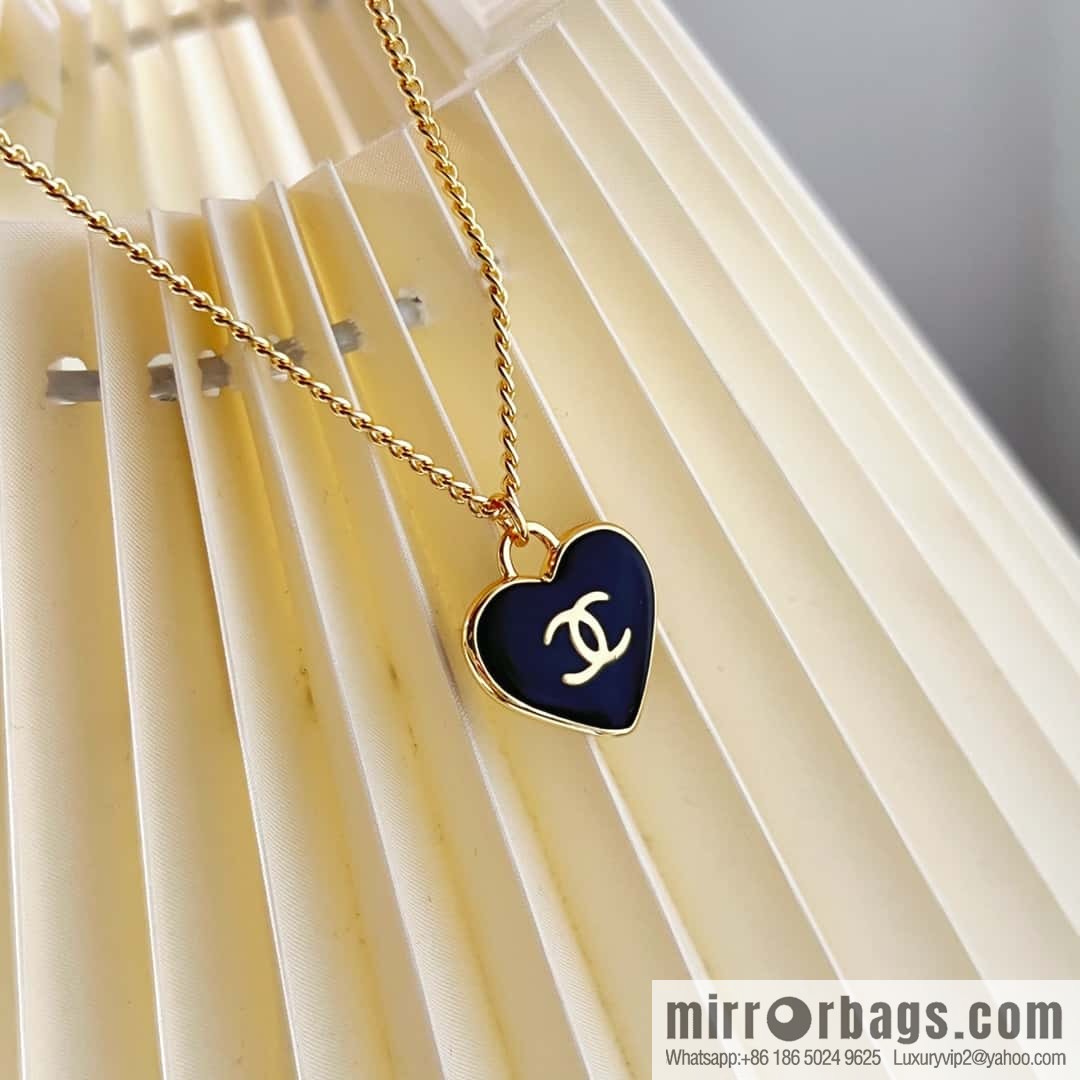 Chanel double c black peach heart love necklace