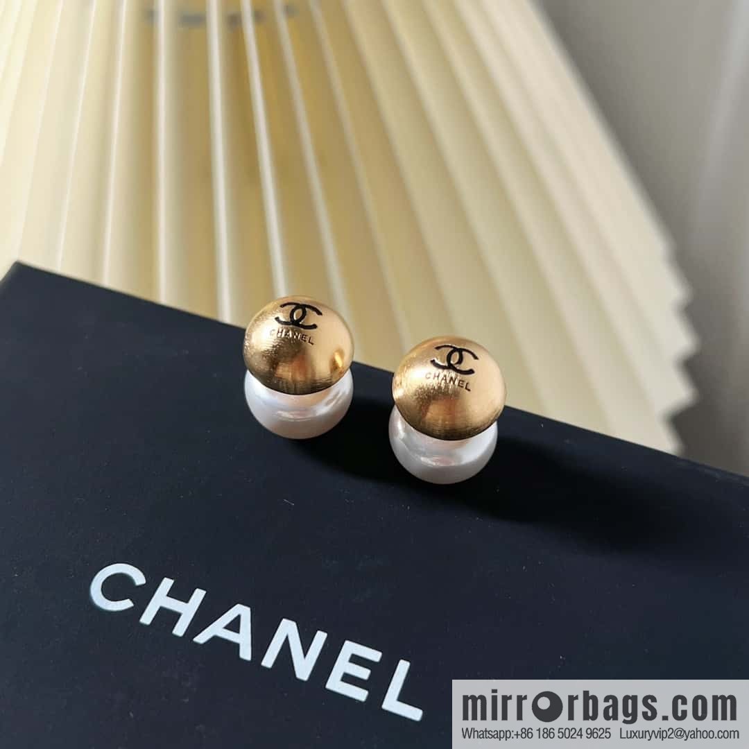 Chanel gold pearl stud earrings