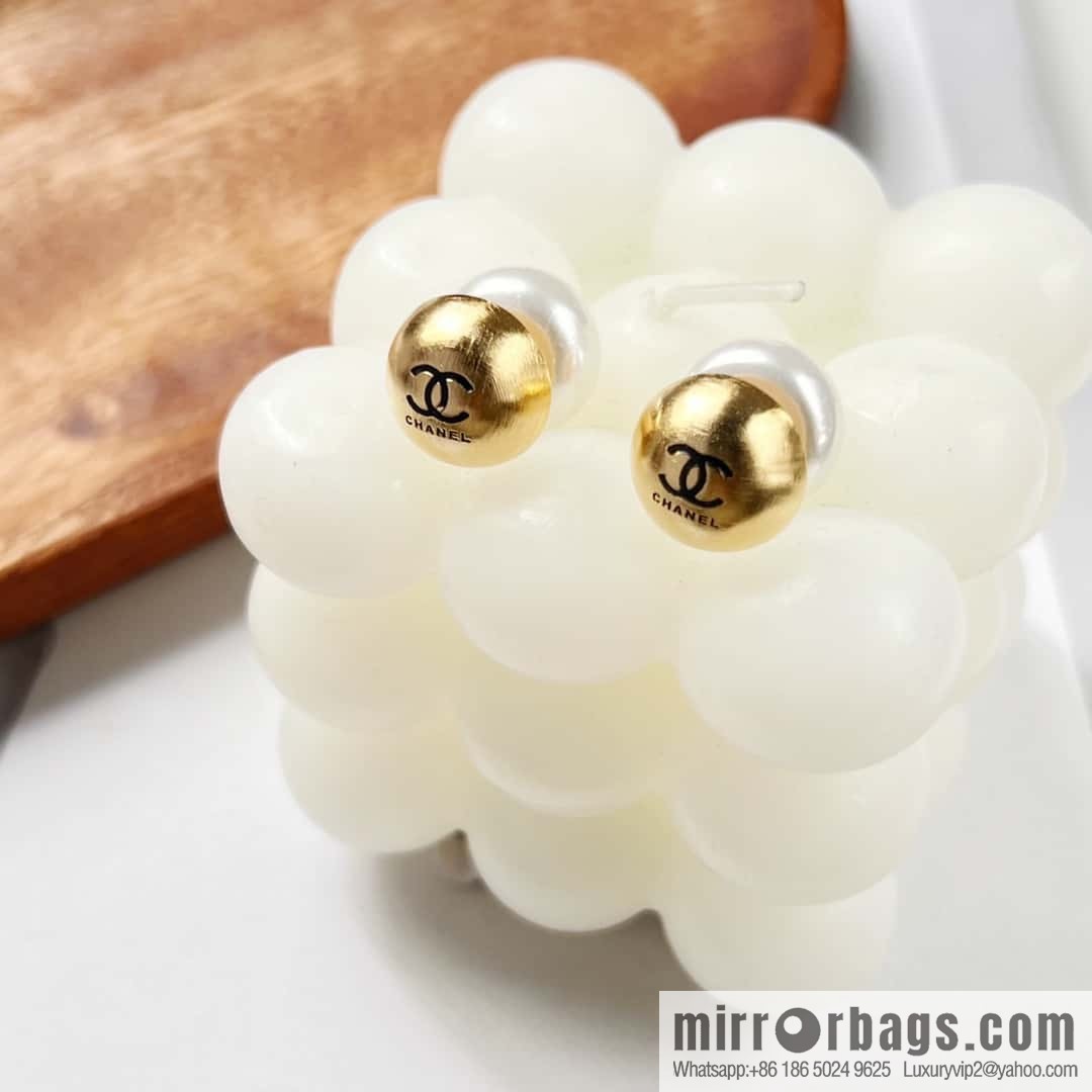 Chanel gold pearl stud earrings