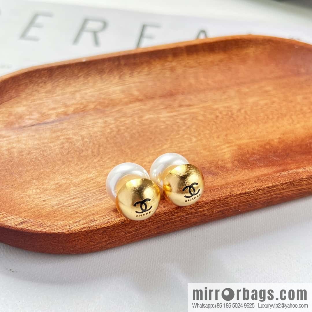 Chanel gold pearl stud earrings