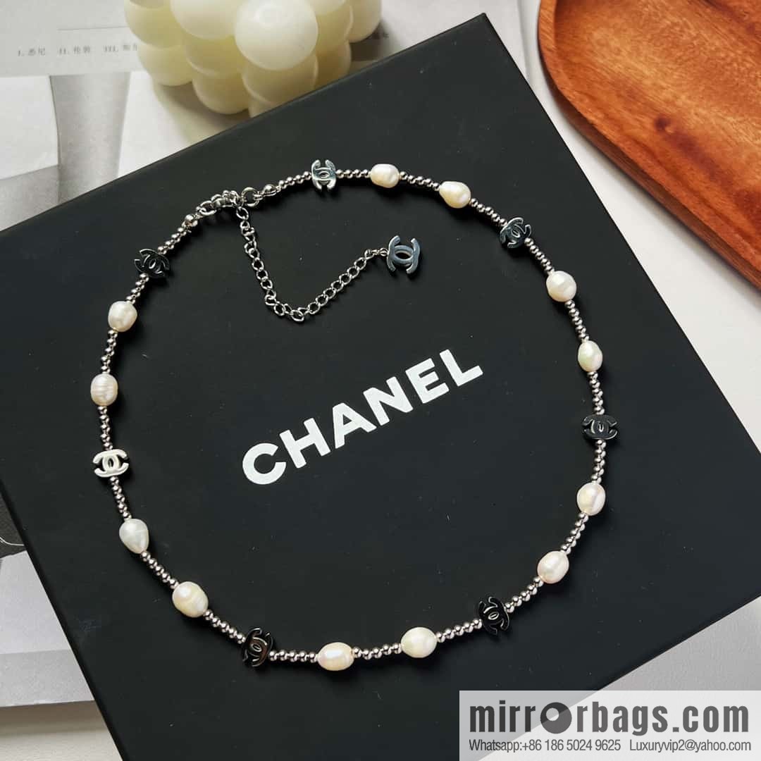 New ☑️ Chanel silver double c pearl necklace
