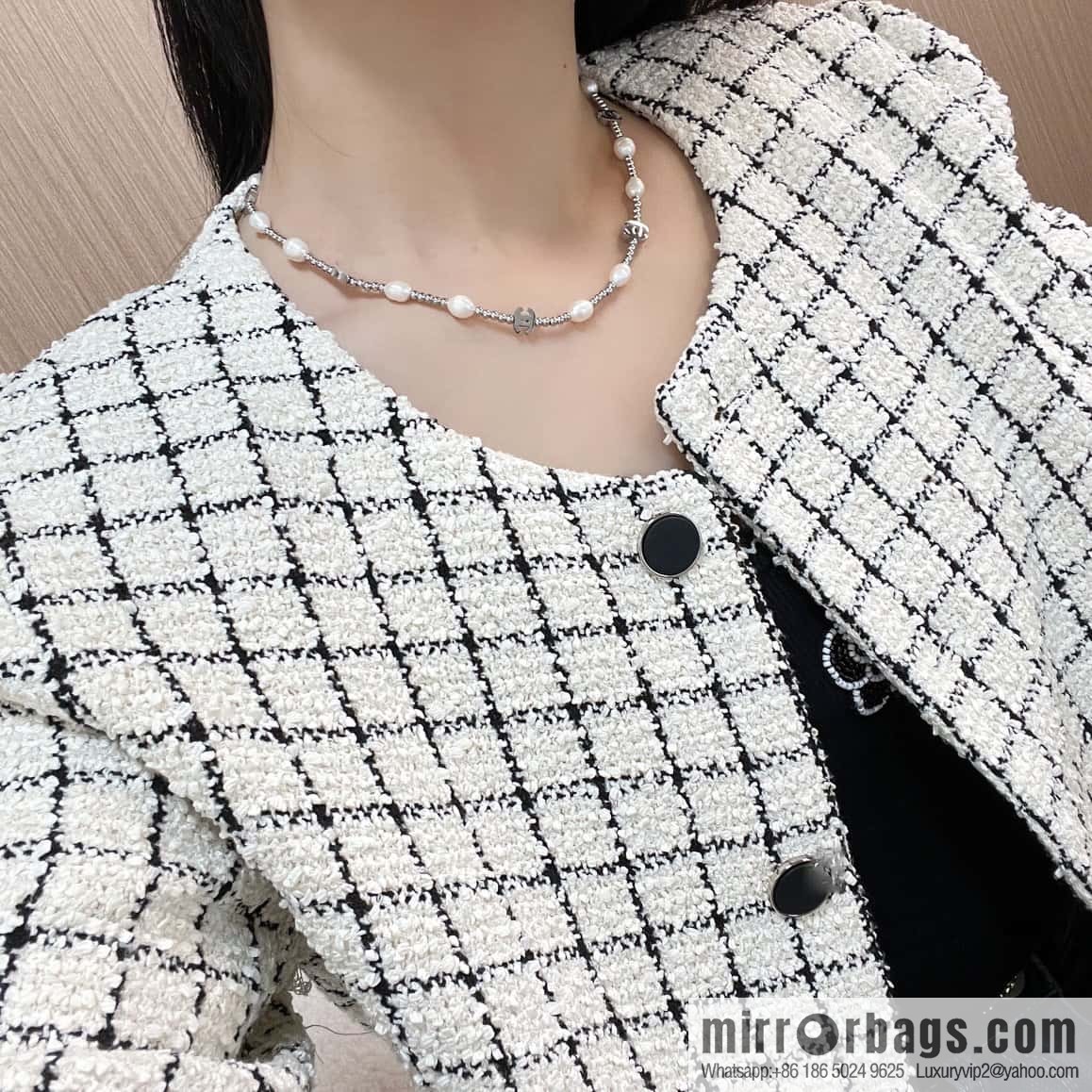New ☑️ Chanel silver double c pearl necklace