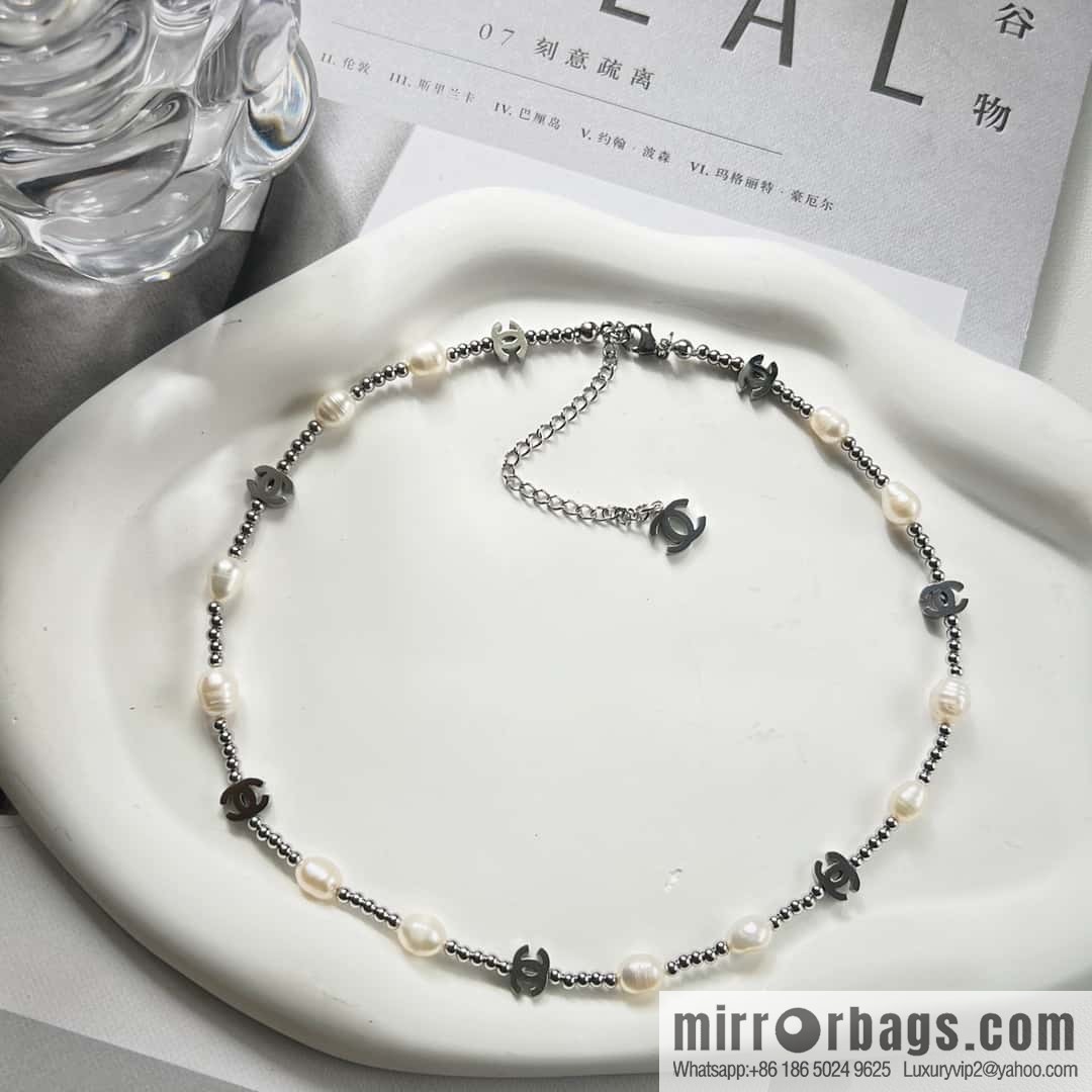 New ☑️ Chanel silver double c pearl necklace