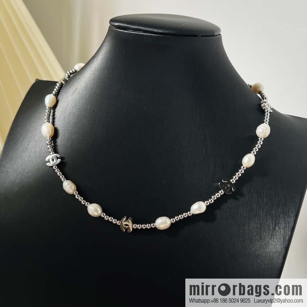 New ☑️ Chanel silver double c pearl necklace