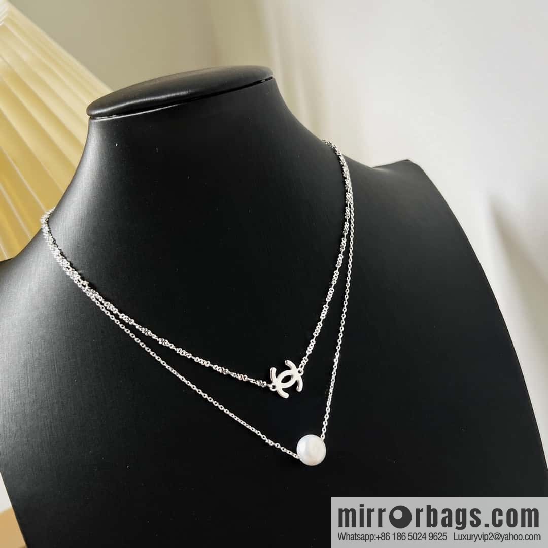 New ☑️ Chanel silver double pearl double c necklace