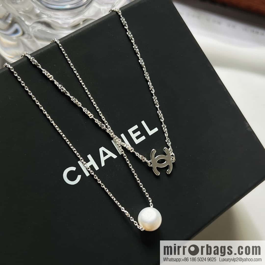 New ☑️ Chanel silver double pearl double c necklace