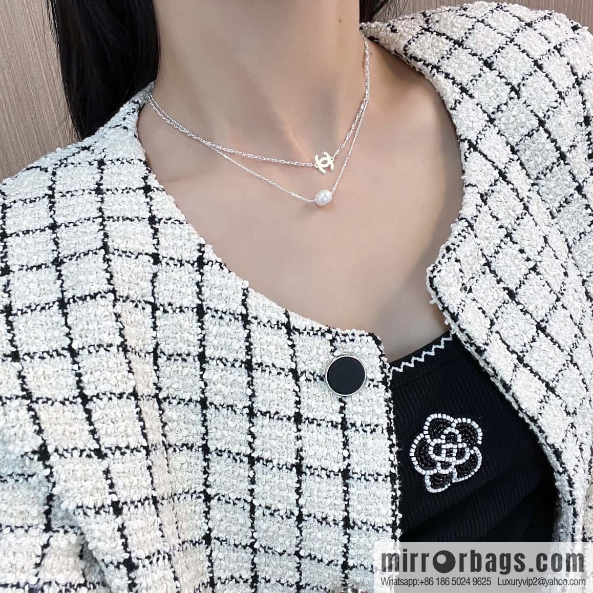 New ☑️ Chanel silver double pearl double c necklace