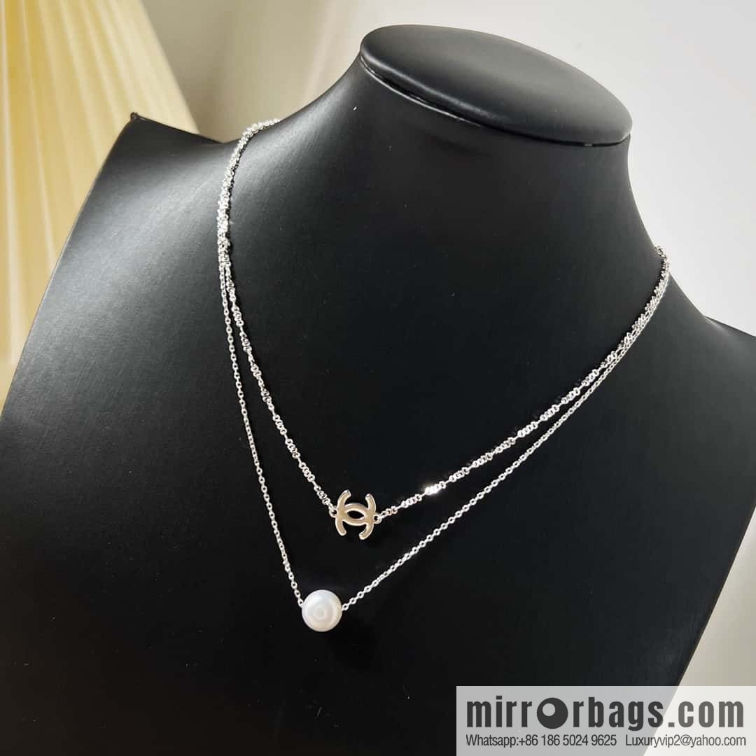 New ☑️ Chanel silver double pearl double c necklace