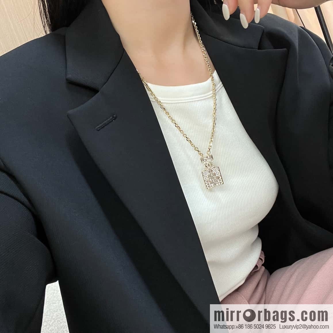 New ☑️ Chanel double c full diamond perfume bottle necklace