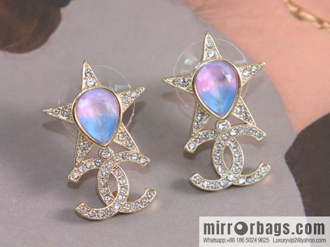 New ☑️ Chanel c2 double c full diamond pentagram ⭐ star stud earrings