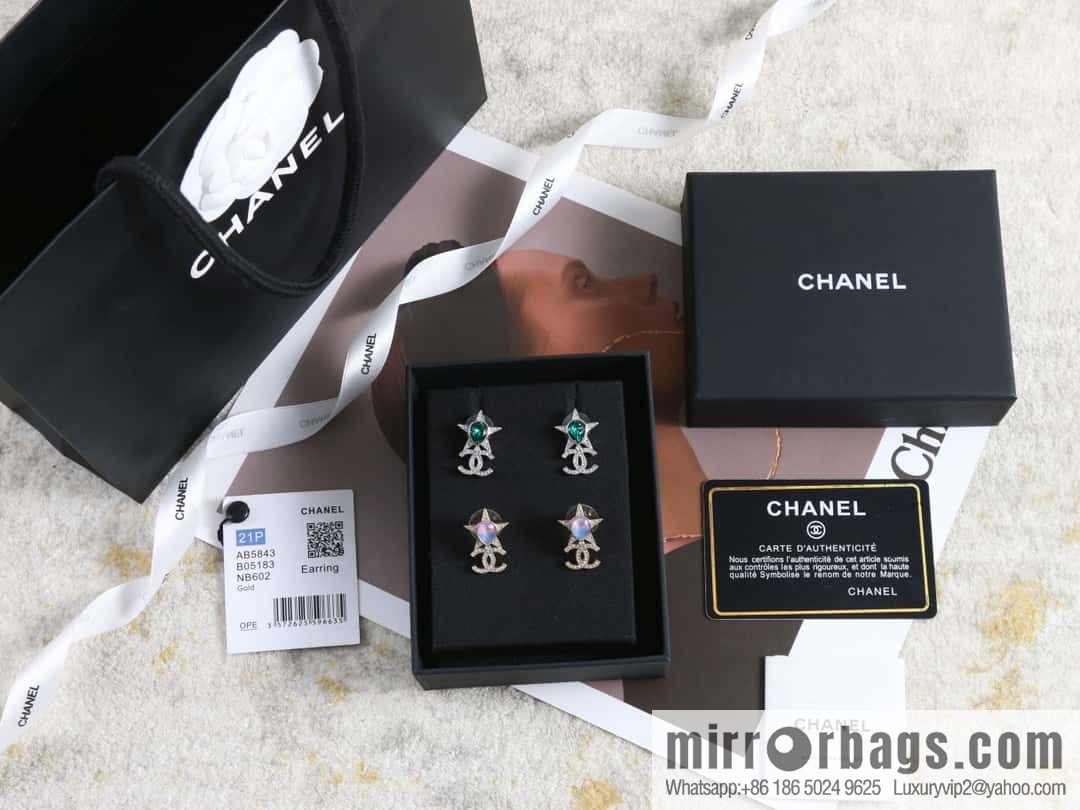 New ☑️ Chanel c2 double c full diamond pentagram ⭐ star stud earrings
