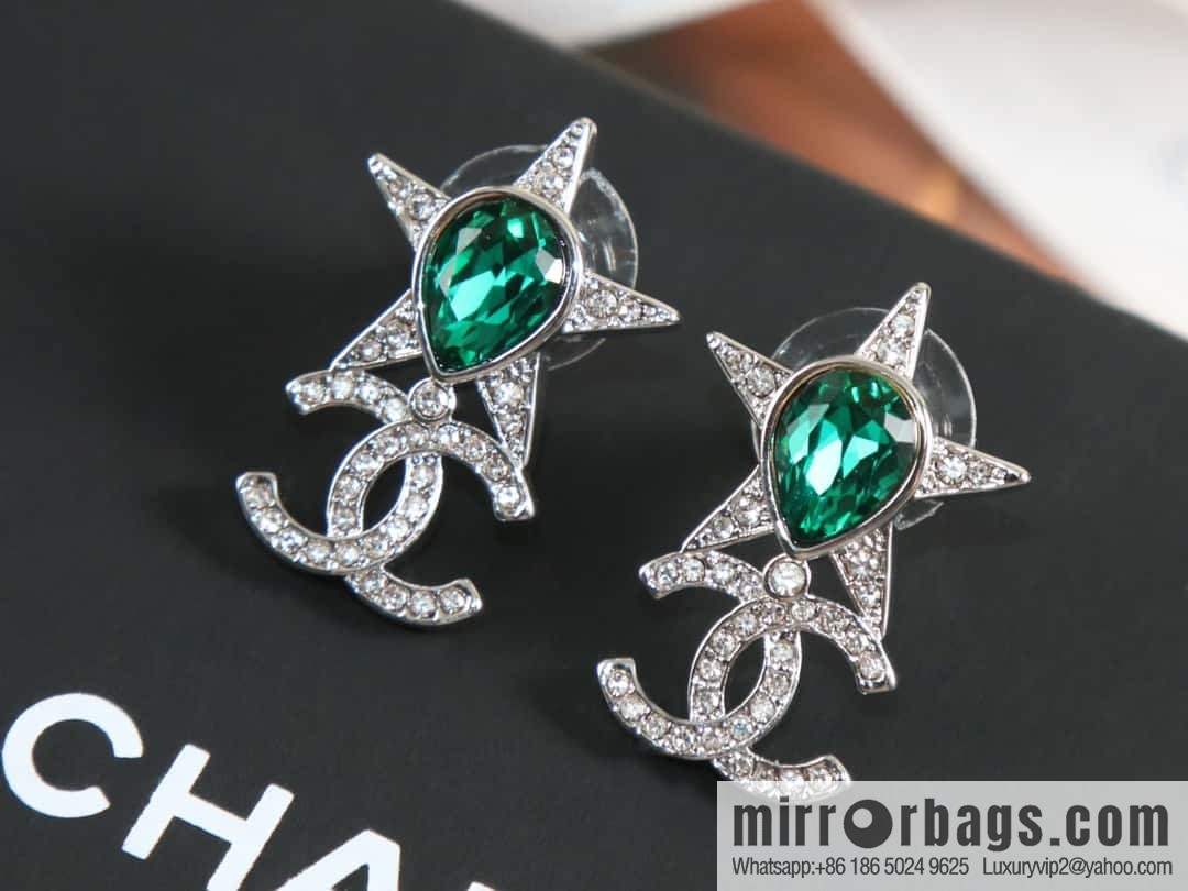 New ☑️ Chanel c2 double c full diamond pentagram ⭐ star stud earrings