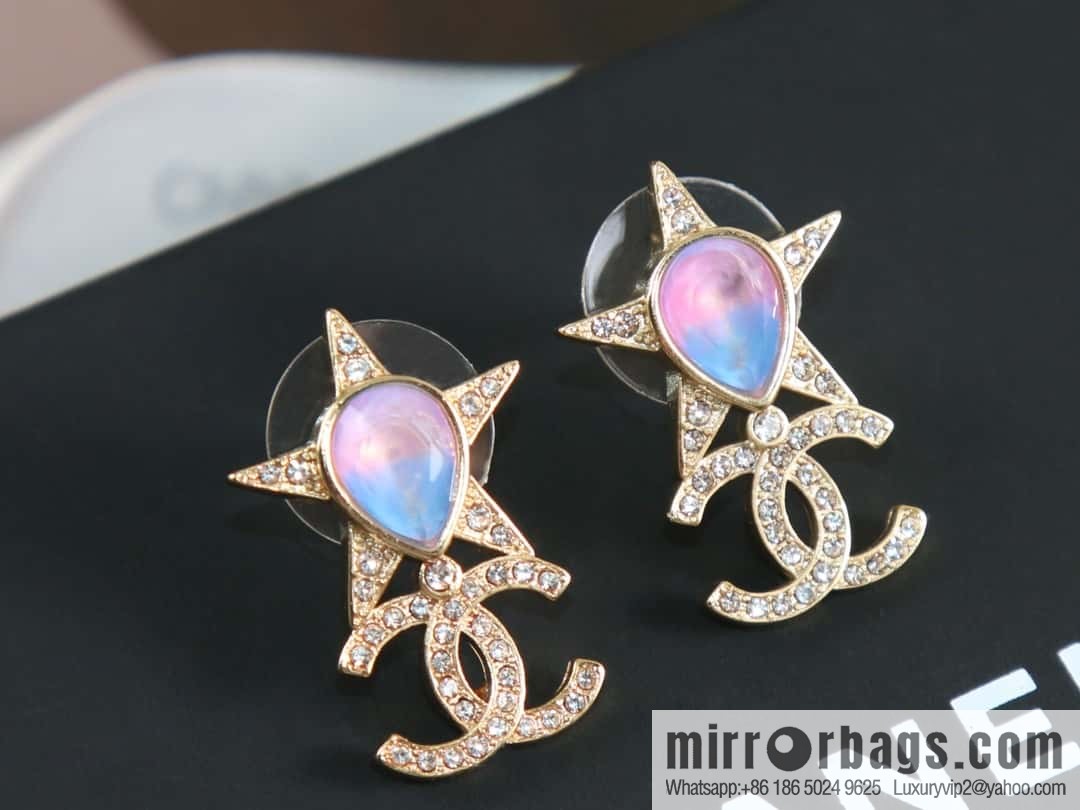 New ☑️ Chanel c2 double c full diamond pentagram ⭐ star stud earrings