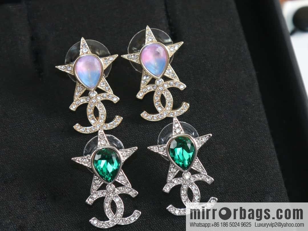 New ☑️ Chanel c2 double c full diamond pentagram ⭐ star stud earrings