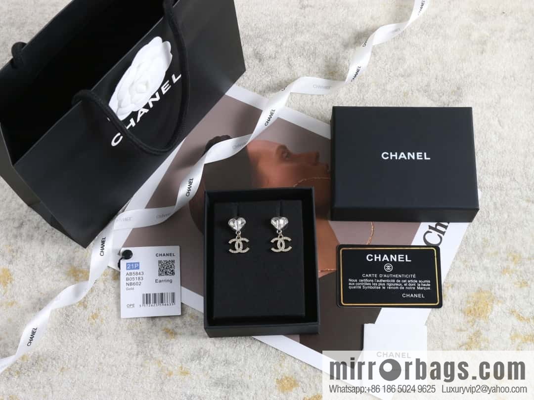 New ☑️ Chanel c2 double c full diamond peach heart love stud earrings