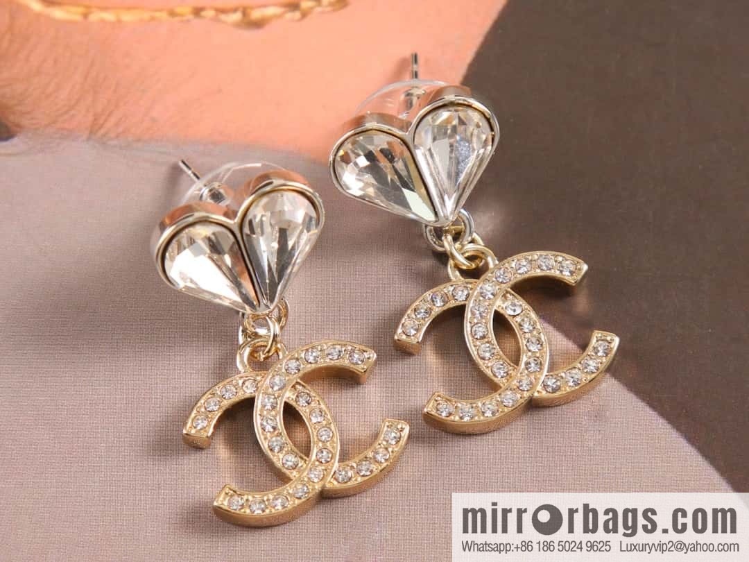 New ☑️ Chanel c2 double c full diamond peach heart love stud earrings